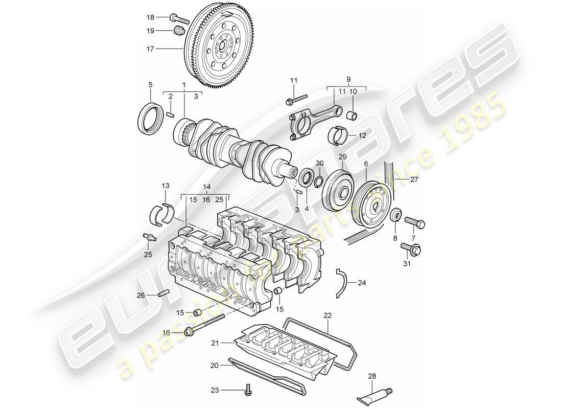 porsche 2005 (997-1) albero a gomiti diagramma delle parti