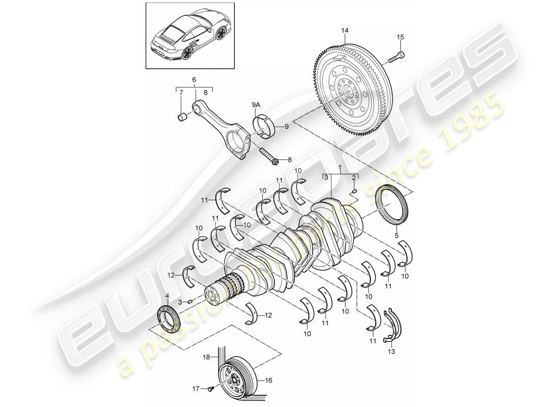 porsche 2013 (997-2 turbo / gt2 rs) schema delle parti dell'albero motore
