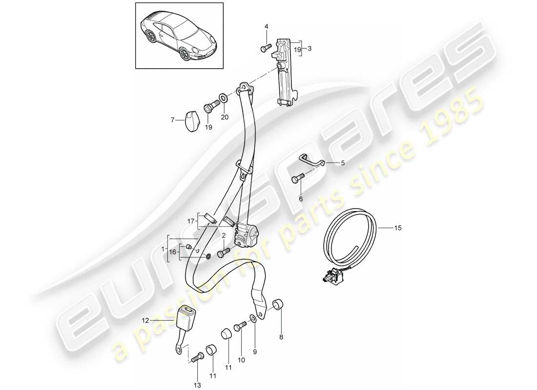porsche 2011 (997-2) cintura di sicurezza diagramma delle parti