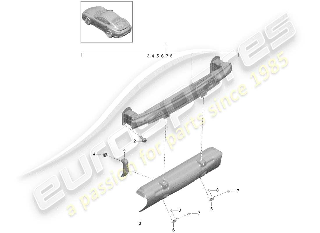 porsche 2016 (991-1 turbo) staffa paraurti diagramma delle parti