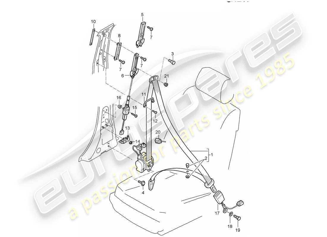 porsche 2004 (cayenne e1 9pa) cintura di sicurezza a tre punti diagramma delle parti