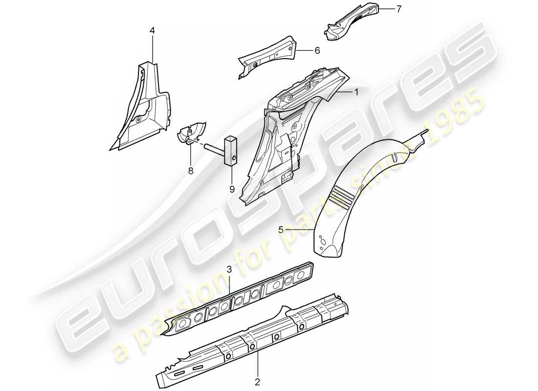 porsche 2007 (997-1) pannello laterale diagramma delle parti