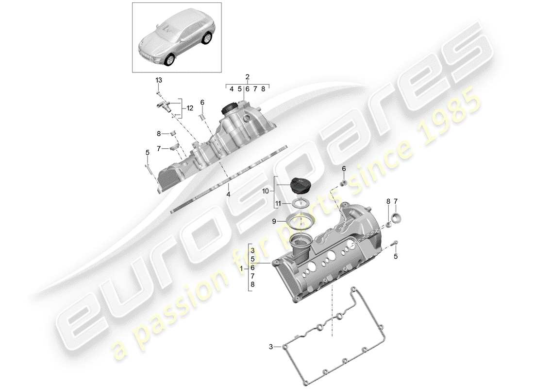 porsche 2018 (macan) coperchio valvola diagramma delle parti