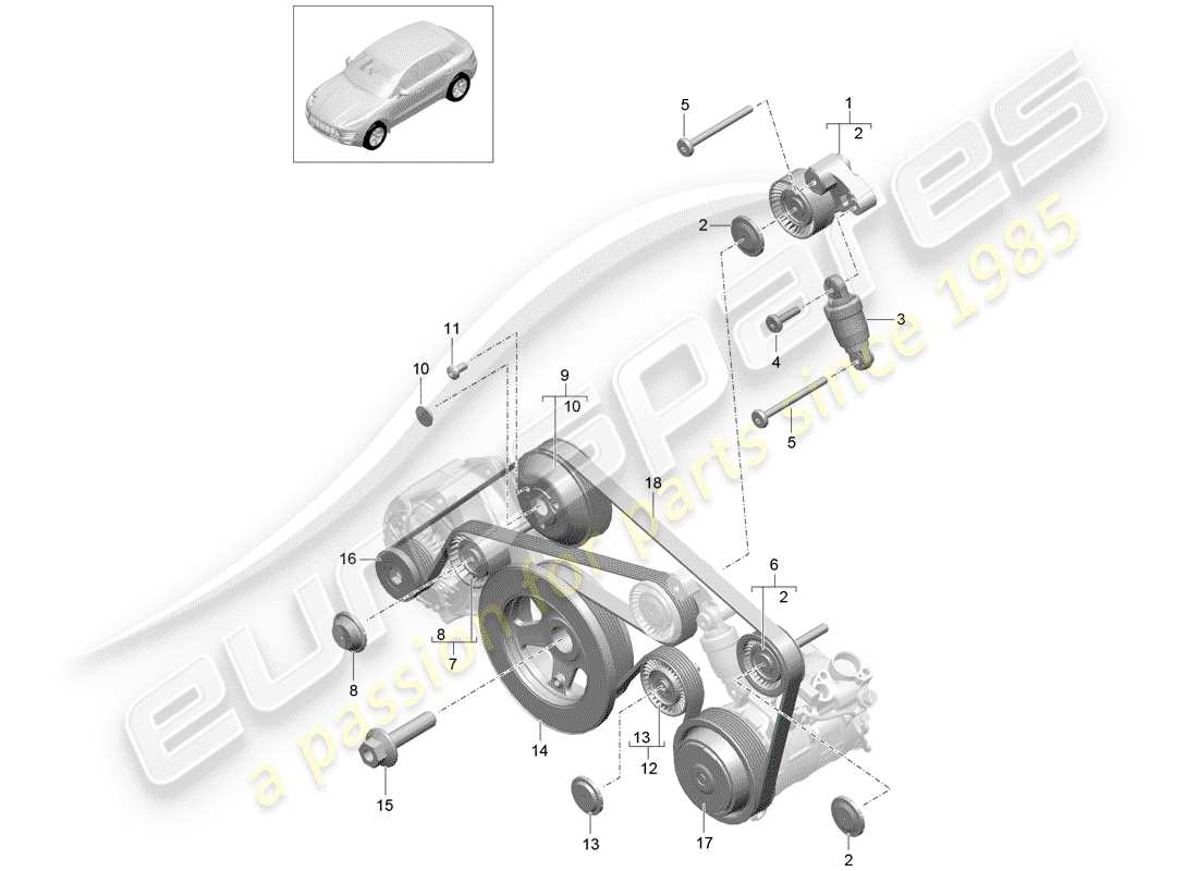 porsche 2015 (macan) ammortizzatore di tensionamento della cinghia diagramma delle parti