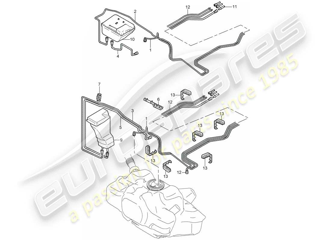 porsche 2008 (997-1 gt3) sistema di alimentazione carburante diagramma delle parti