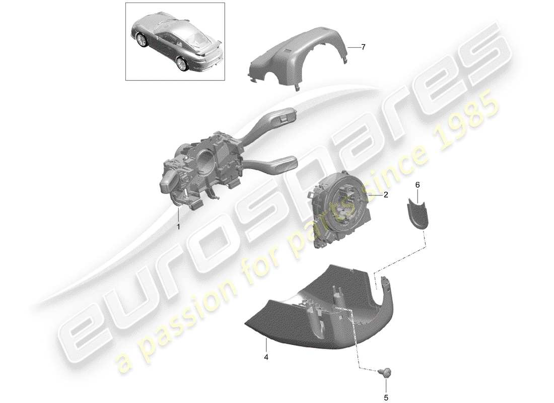 porsche 2019 (991-2 r/gt3/rs) interruttore piantone dello sterzo schema delle parti