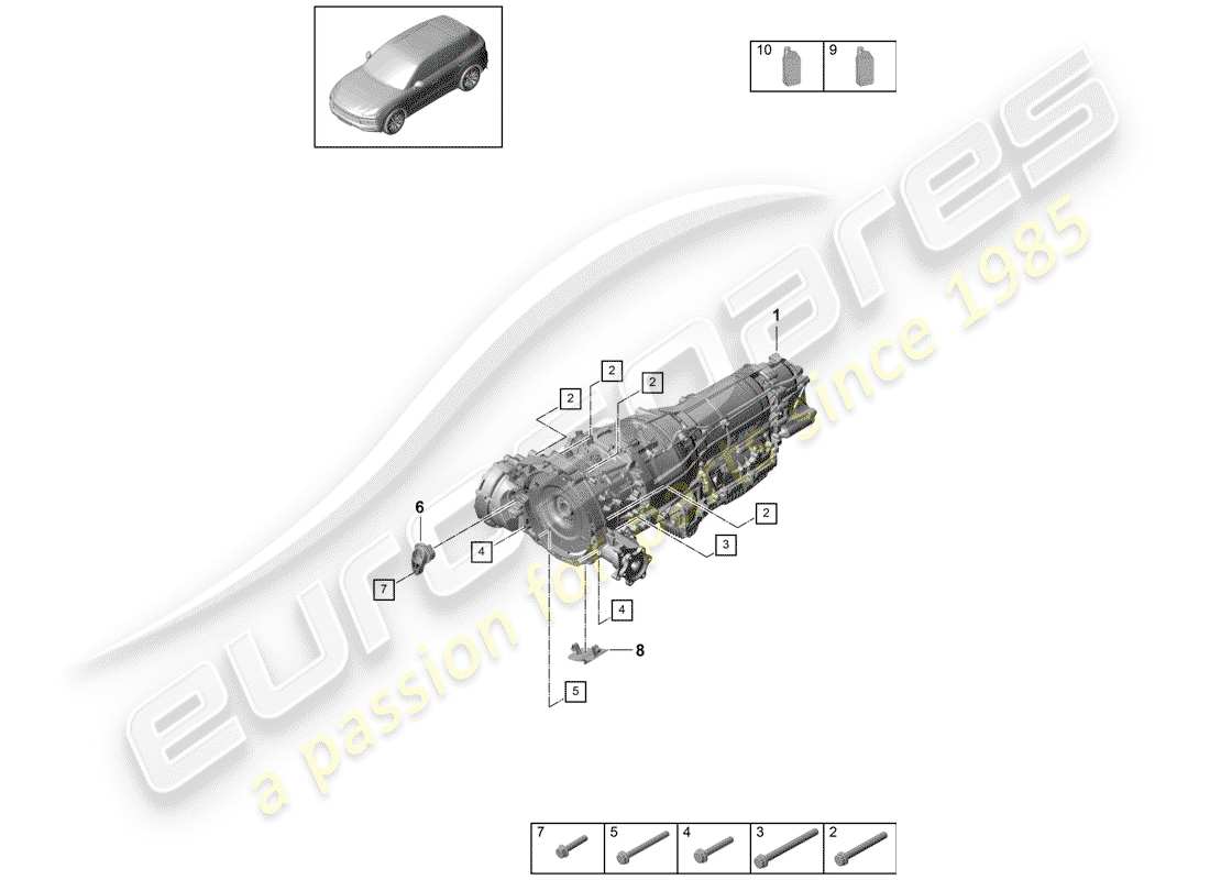 porsche 2018 (cayenne e3 9ya/9yb) 8-speed cambio automatico diagramma delle parti