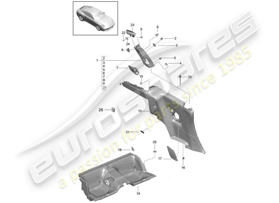 porsche 2020 (991-2) pannello di rivestimento quartiere diagramma delle parti
