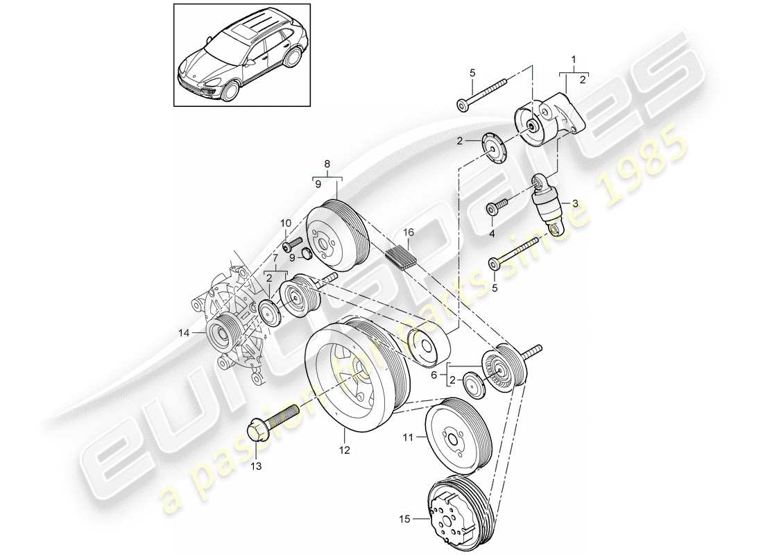 porsche 2014 (cayenne e2 92a) schema delle parti del tendicinghia