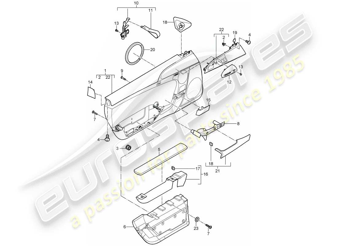 porsche 2013 (997-2 turbo / gt2 rs) schema delle parti del pannello della porta