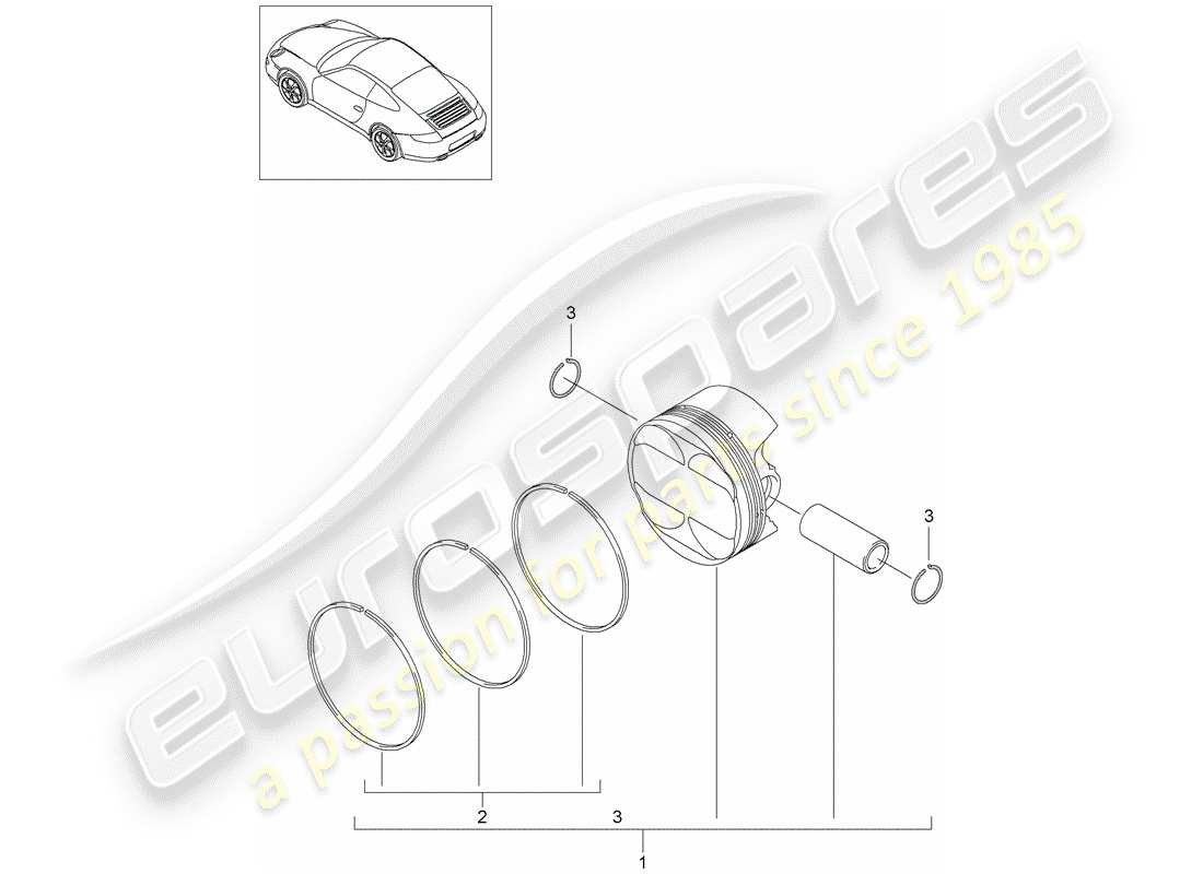 porsche 2010 (997-2) pistone diagramma delle parti