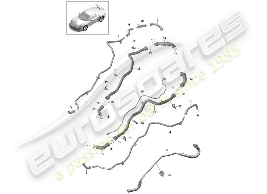 porsche 2016 (991-1 r/gt3/rs) diagramma delle parti del raffreddamento ad acqua