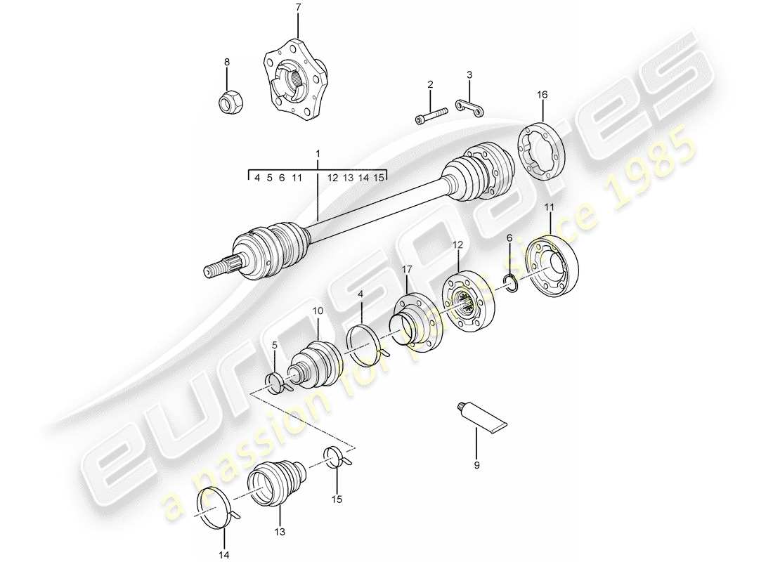porsche 2007 (997-1) albero di trasmissione diagramma delle parti