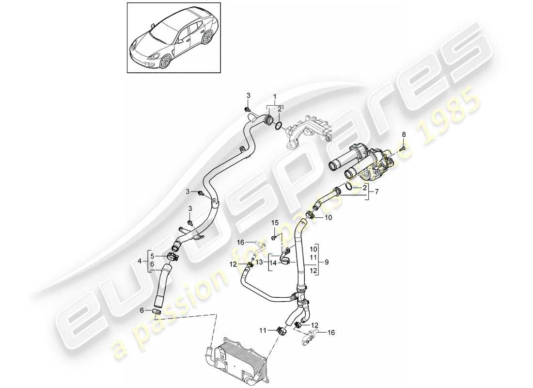 porsche 2016 (panamera 970) raffreddamento ad acqua 2 diagramma delle parti