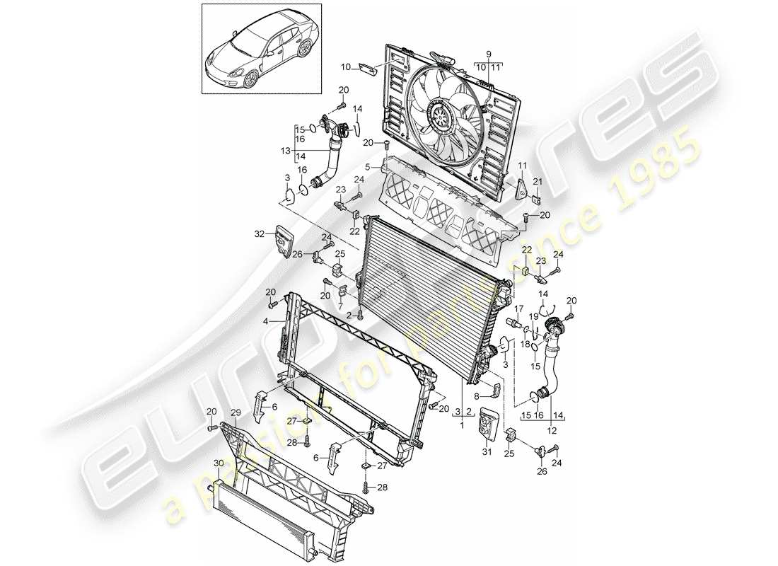 porsche 2013 (panamera 970) diagramma delle parti del raffreddamento ad acqua