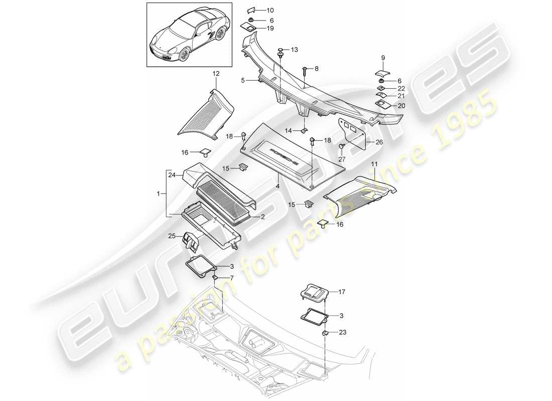 porsche 2012 (987 cayman) filtro antiparticolato schema delle parti