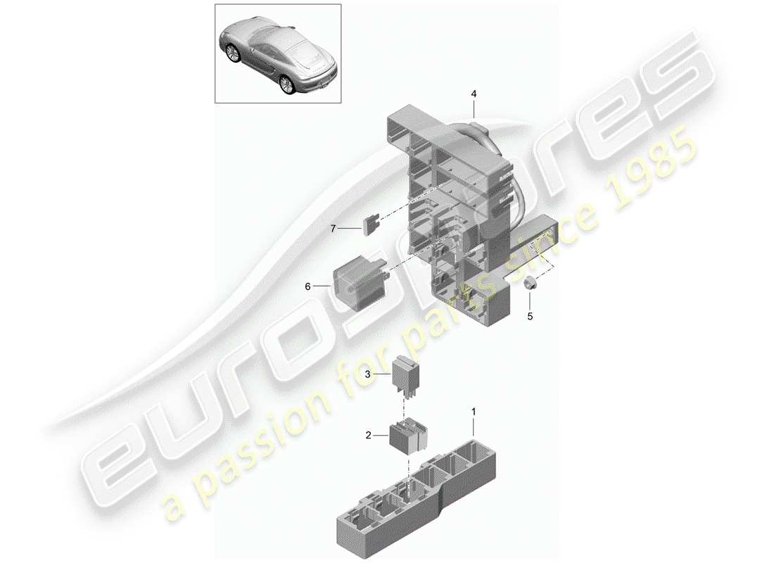 porsche 2016 (981 cayman) scatola dei fusibili/piastra relè diagramma delle parti