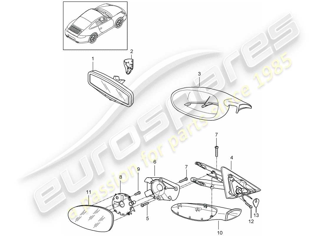 porsche 2007 (997-1) specchietto retrovisore interno diagramma delle parti