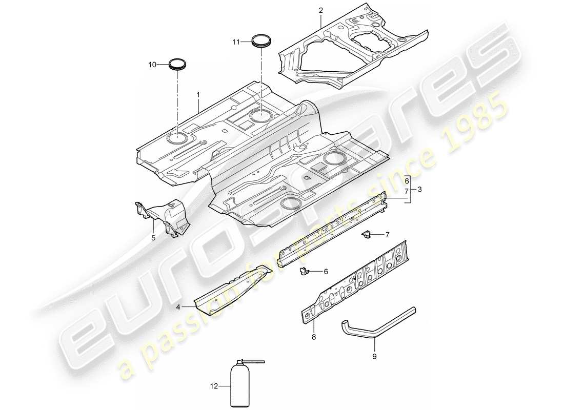 porsche 2008 (997-1 gt3) diagramma delle parti del pavimento