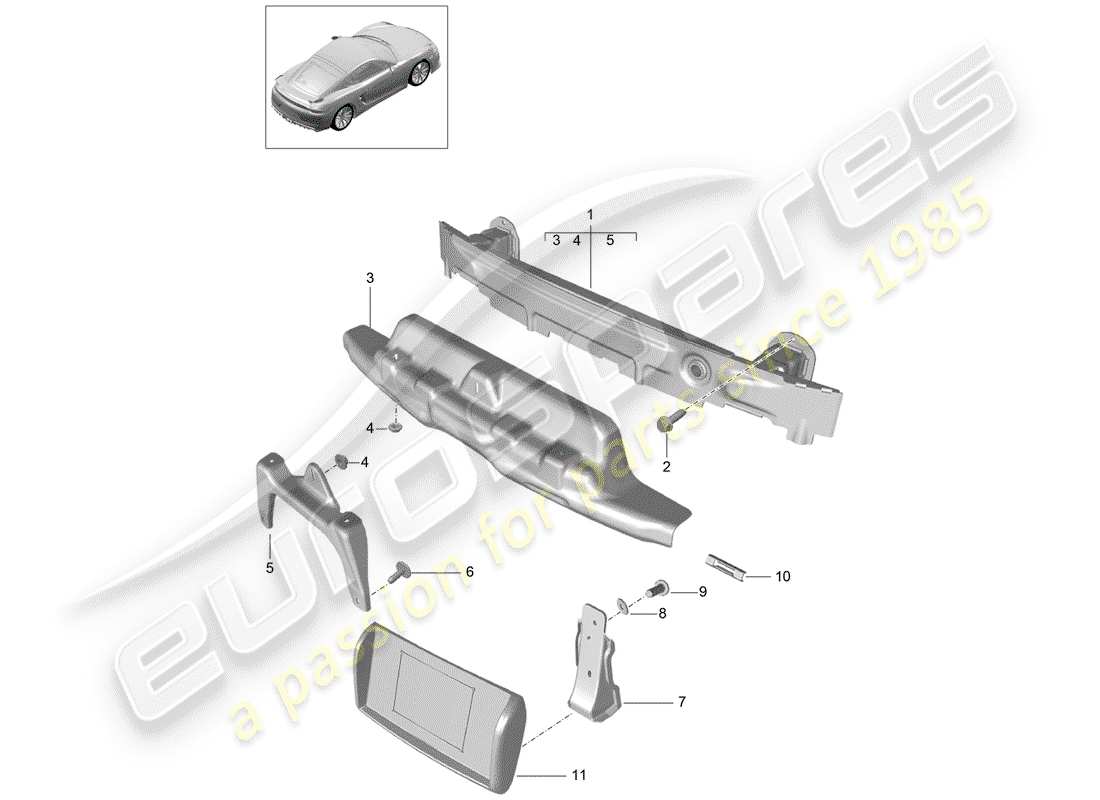 porsche 2016 (981 cayman gt4) staffa paraurti schema delle parti