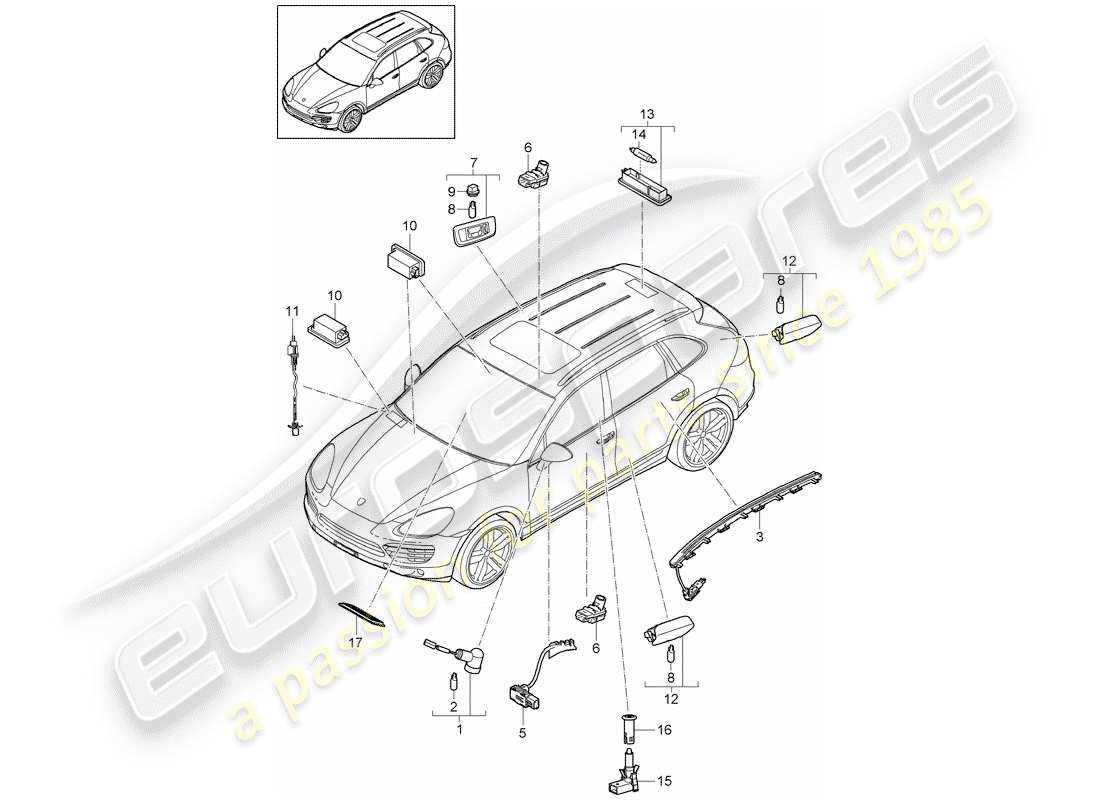 porsche 2012 (cayenne e2 92a) luci interne diagramma delle parti