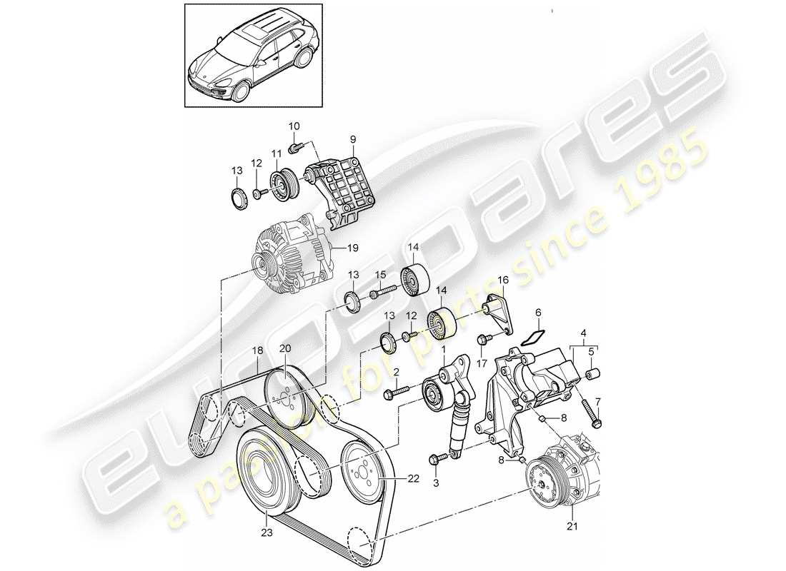 porsche 2014 (cayenne e2 92a) schema delle parti del tendicinghia