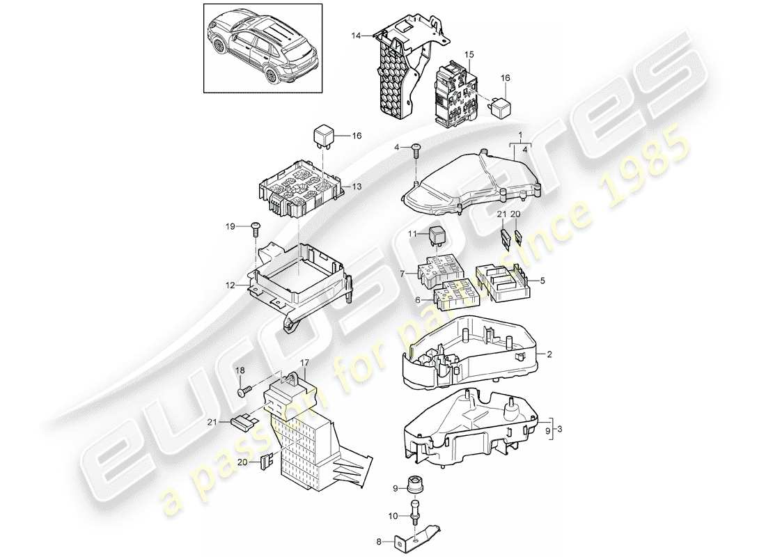 porsche 2014 (cayenne e2 92a) scatola fusibili/piastra rele' schema delle parti