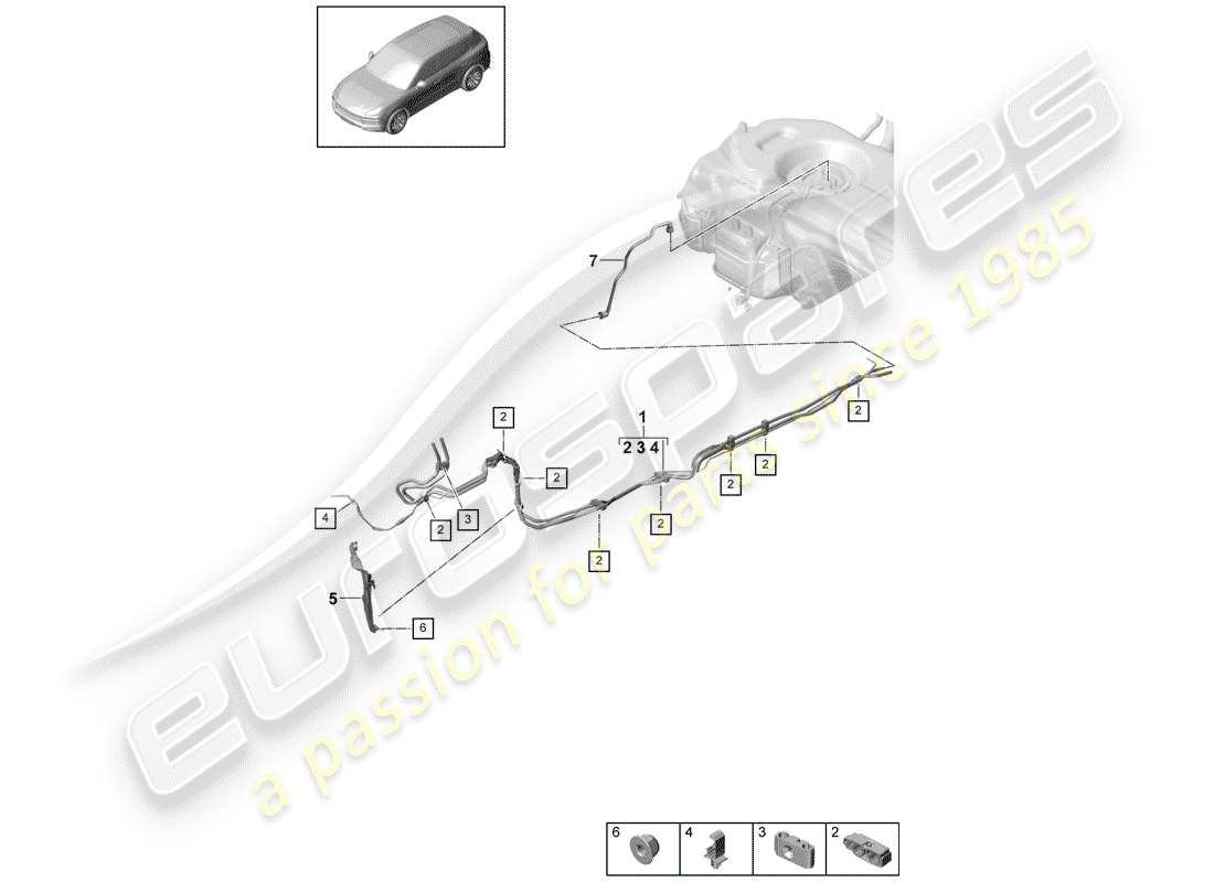 porsche 2019 (cayenne e3 9ya/9yb) diagramma delle parti della linea del carburante