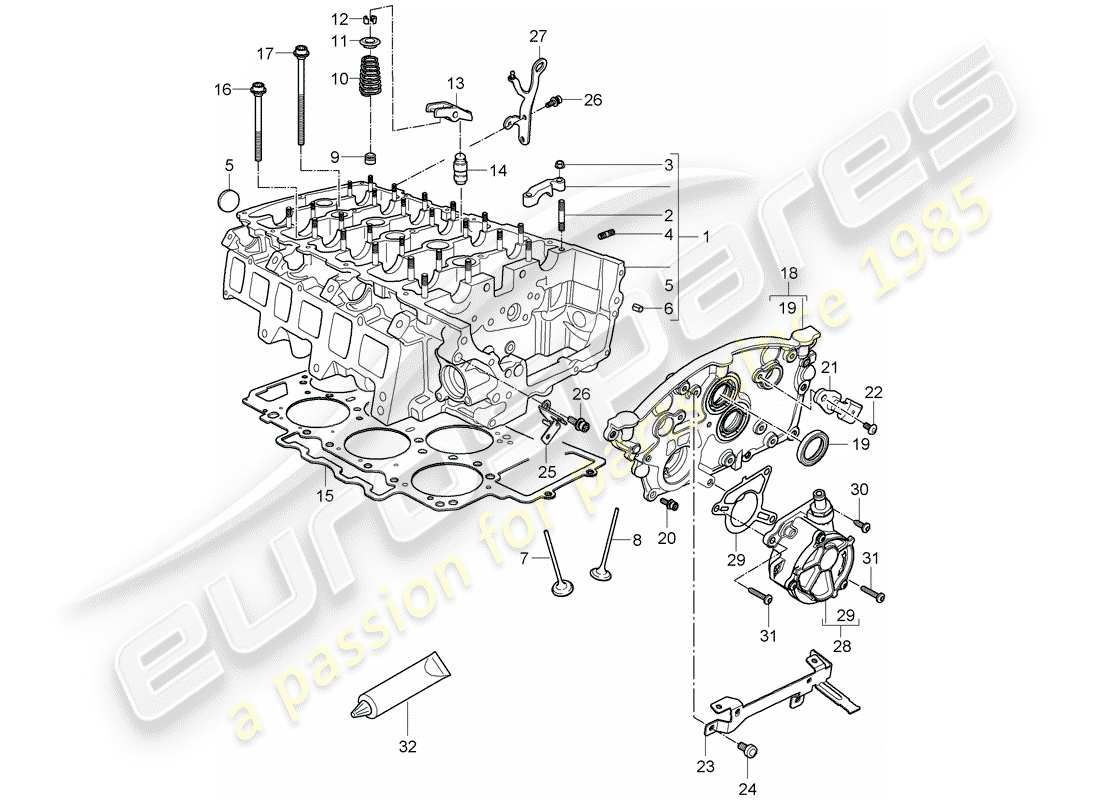porsche 2008 (cayenne e1 9pa) schema delle parti della testa cilindro