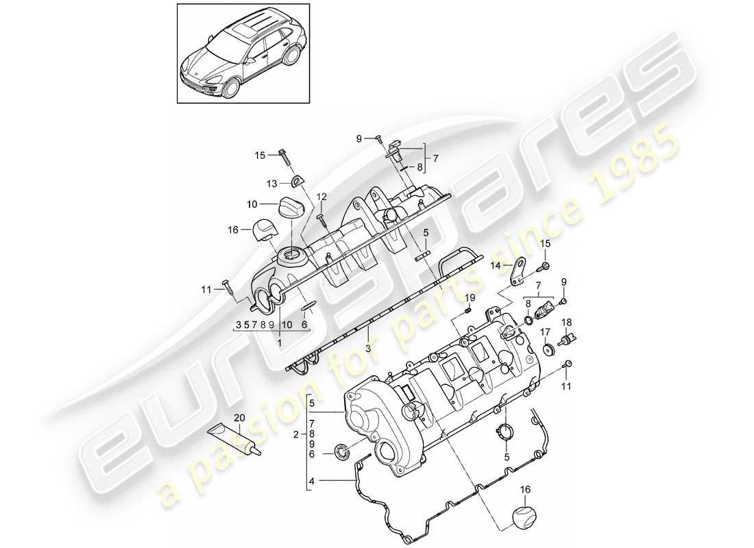 porsche 2017 (cayenne e2 92a) coperchio valvola diagramma delle parti