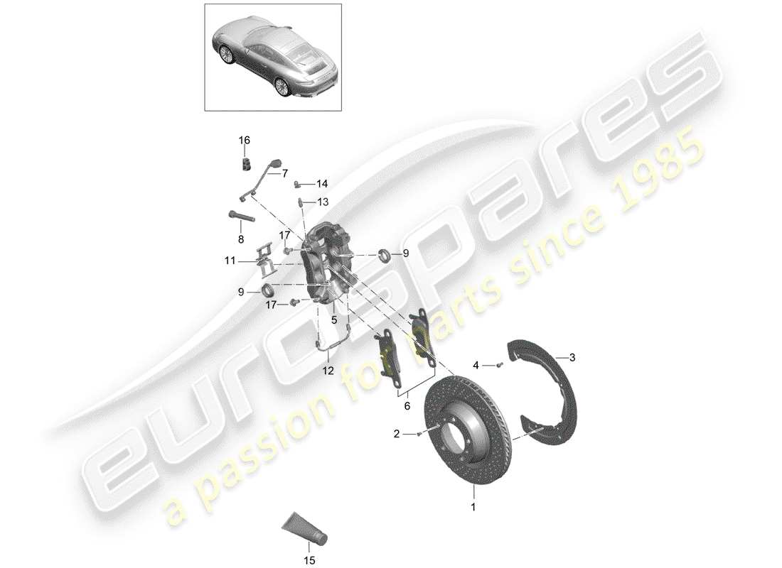 porsche 2017 (991-2 turbo) schema delle parti freni a disco