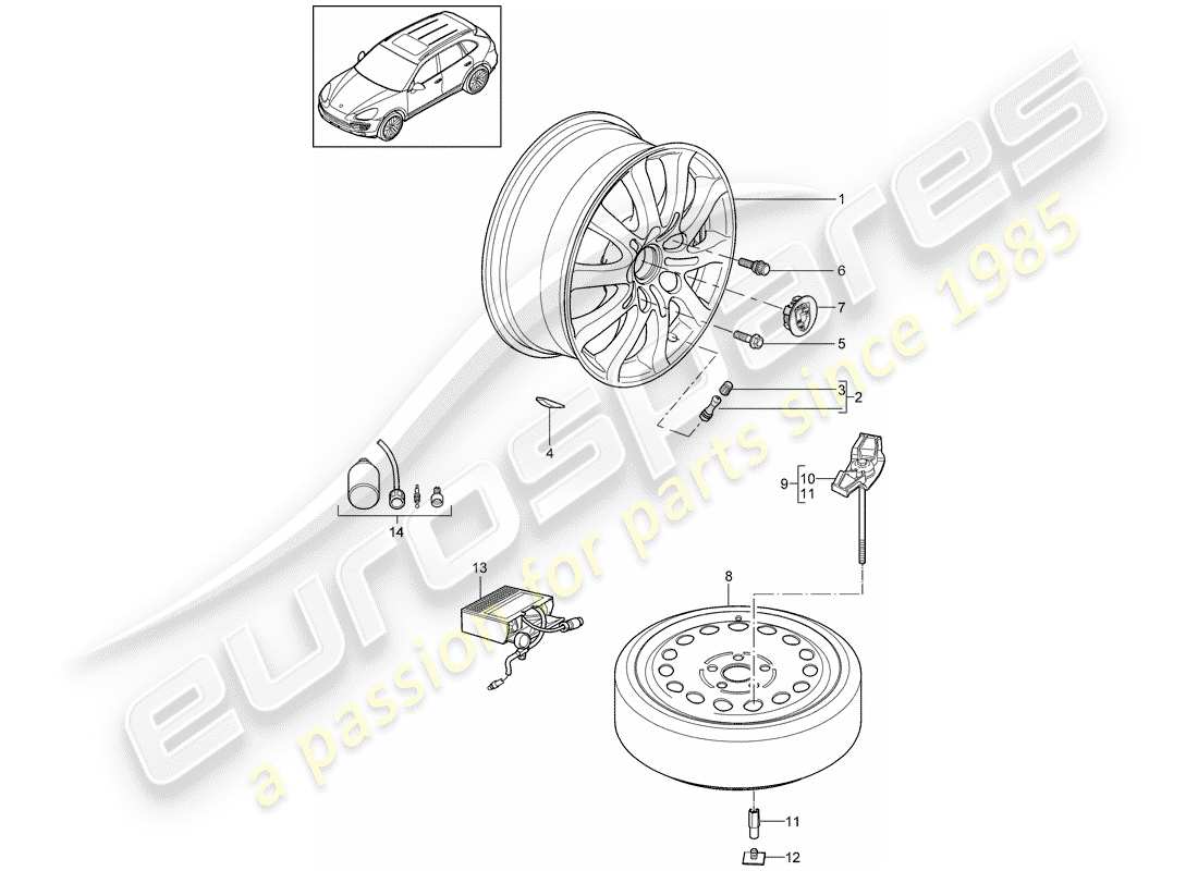 porsche 2014 (cayenne e2 92a) ruote diagramma delle parti