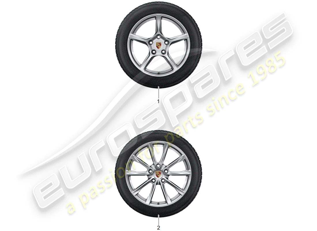 porsche 2012 (tequipment 98x/99x) 1 set cerchi in alluminio con diagramma delle parti
