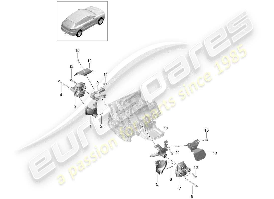 porsche 2015 (macan) attrezzatura di sollevamento motore schema delle parti