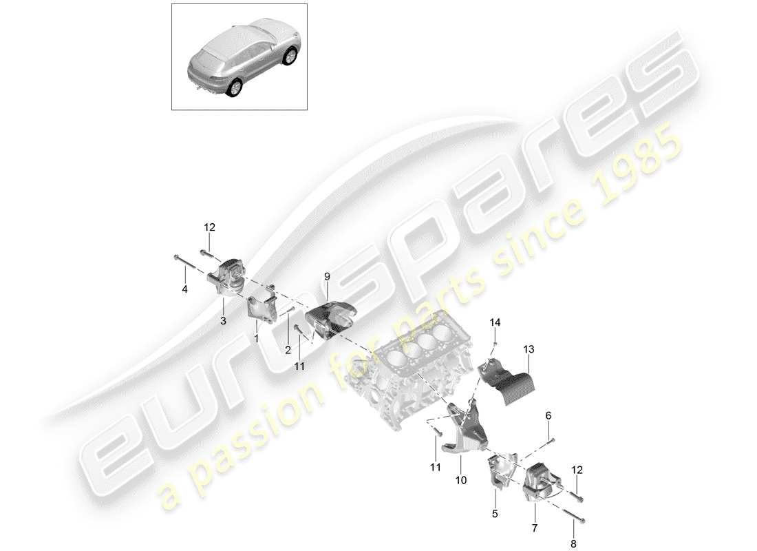 porsche 2014 (macan) paranco di sollevamento del motore diagramma delle parti