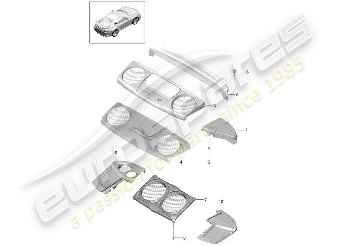 porsche 2016 (991-1 r/gt3/rs) diagramma delle parti della fodera