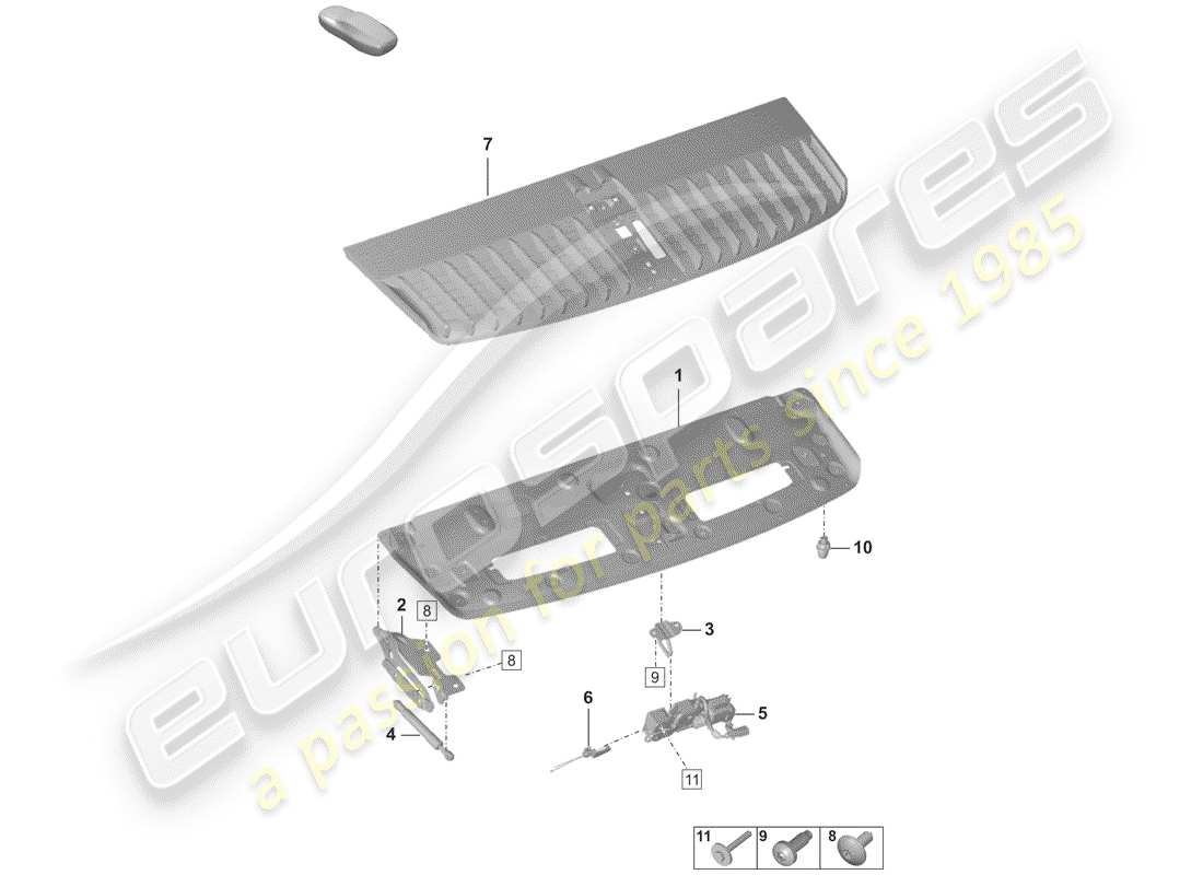 porsche 2019 (992-1) schema della parte coperchio posteriore