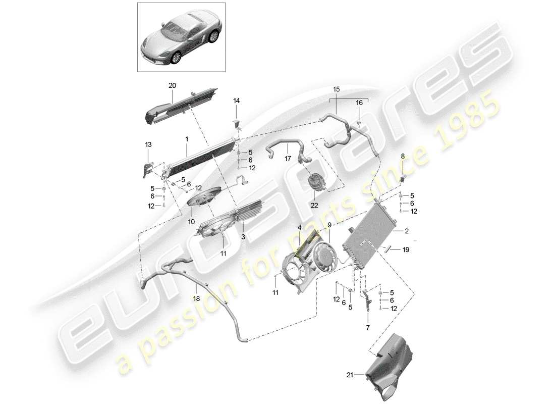 porsche 2018 (718 boxster) diagramma delle parti del raffreddamento ad acqua