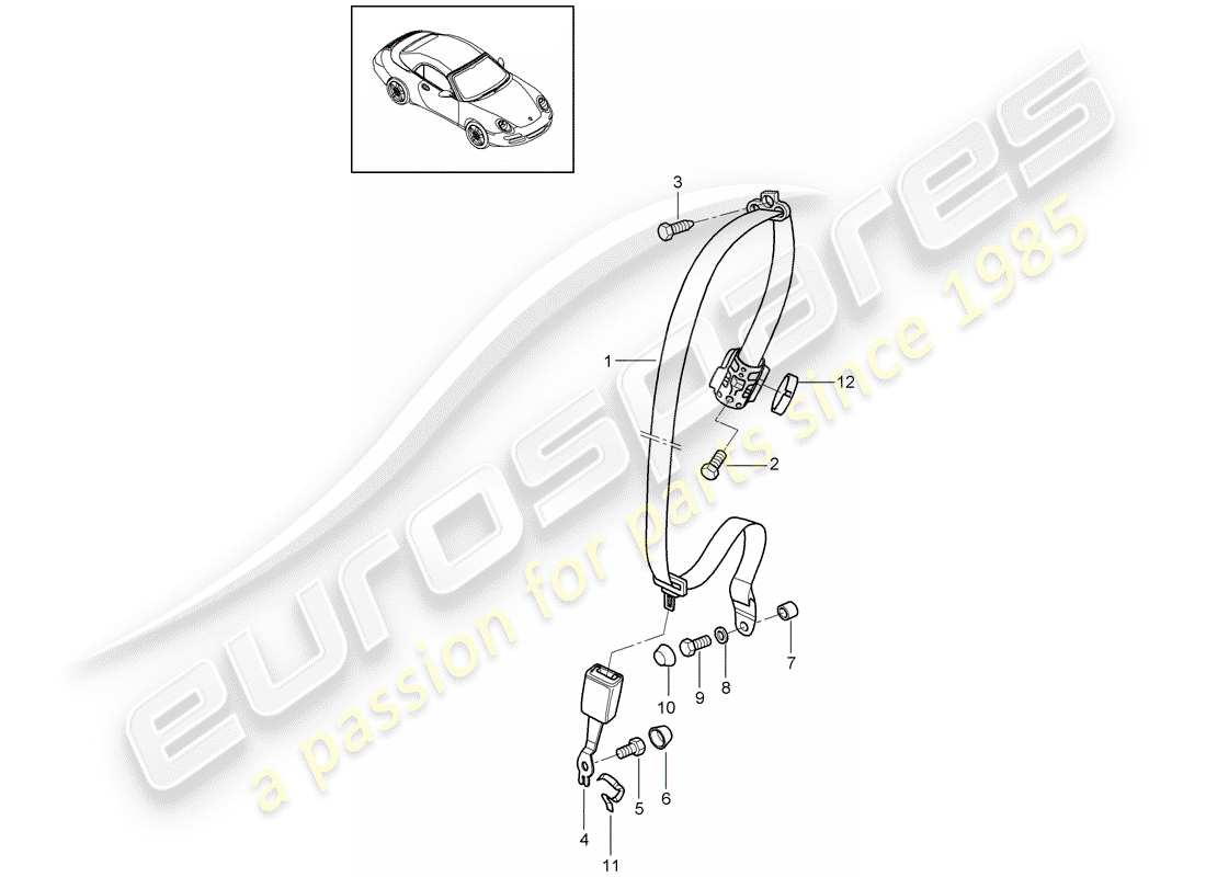 porsche 997 gen. 2 (2011) diagramma delle parti della cintura di sicurezza