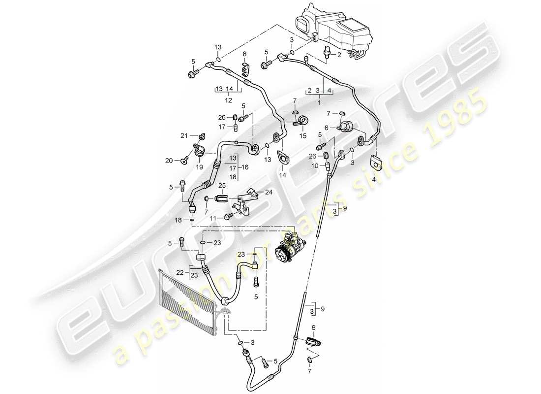 porsche 2003 (cayenne e1 9pa) circuito frigorifero diagramma delle parti