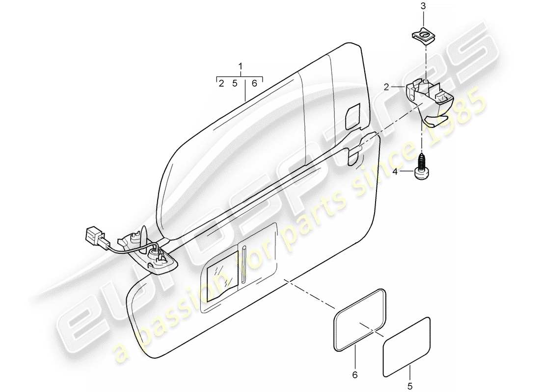 porsche 2007 (cayenne e1 9pa) visiere da sole diagramma delle parti