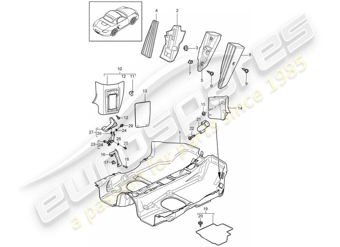 porsche 2009 (987 boxster) equipaggiamento interno schema delle parti