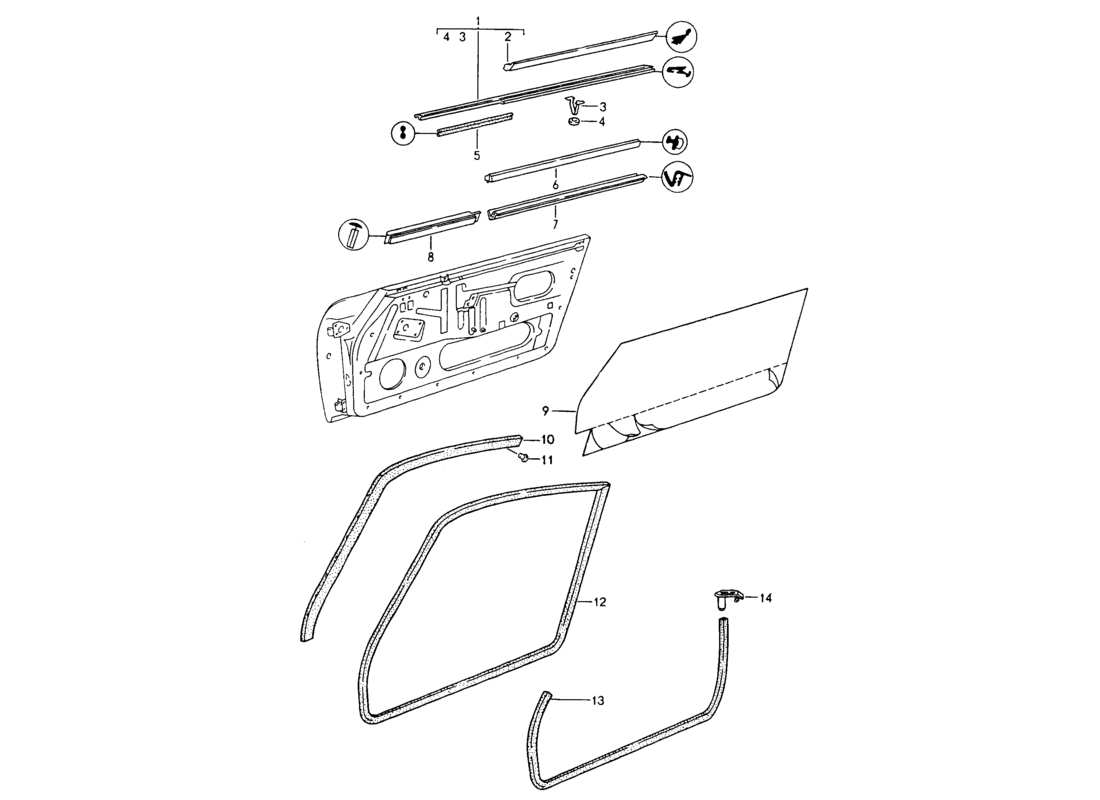 porsche 1994 (964) striscia di tenuta - porte diagramma delle parti