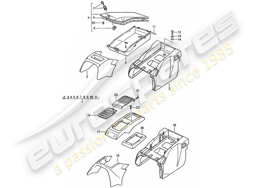 porsche 1987 (928) scatola di stoccaggio diagramma delle parti