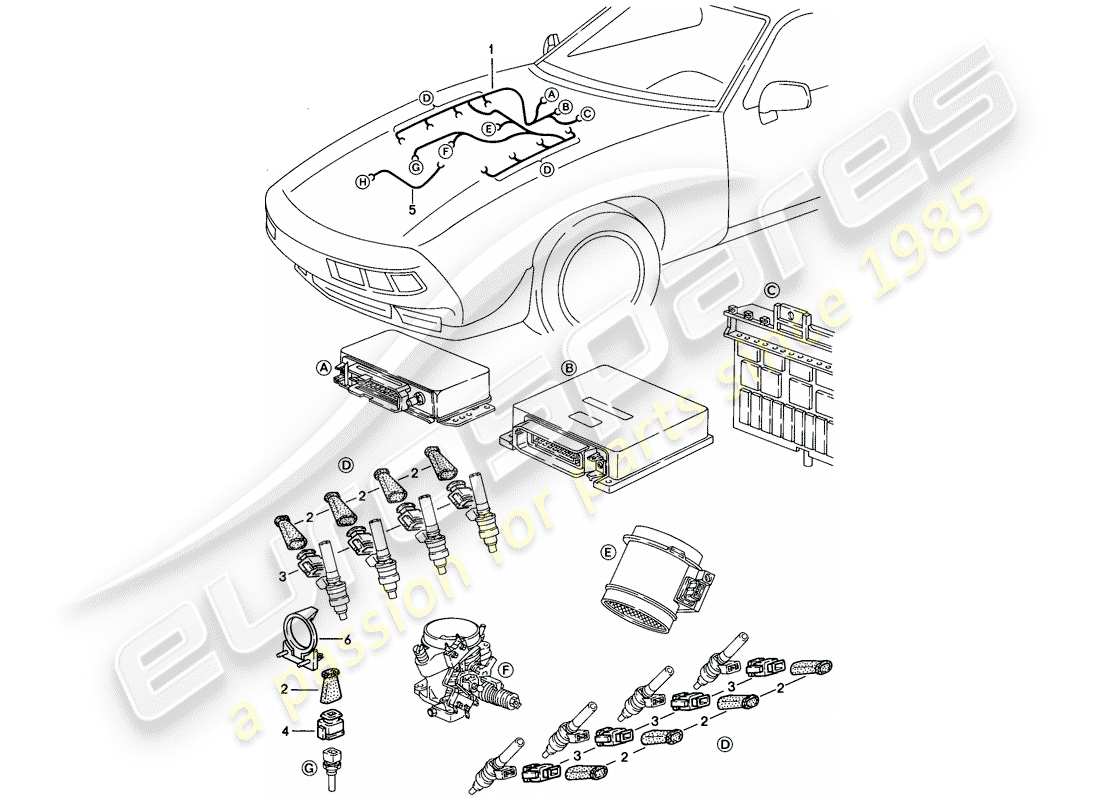 porsche 1985 (928) cablaggio - lh-jetronic diagramma delle parti