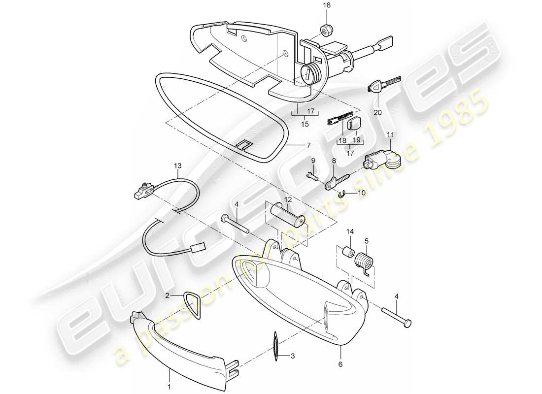 porsche 2009 997-2 turbo / gt2 diagramma delle parti maniglia della portiera