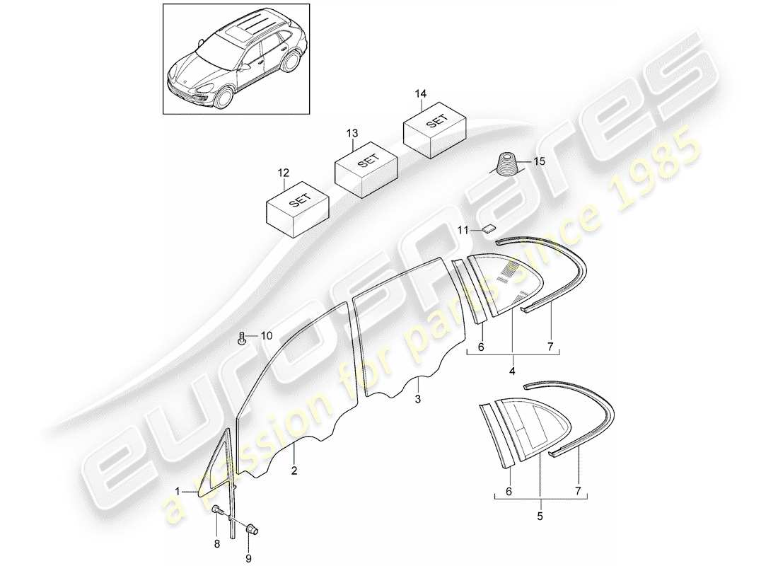 porsche 2013 (cayenne e2 92a) occhiali da finestra schema delle parti