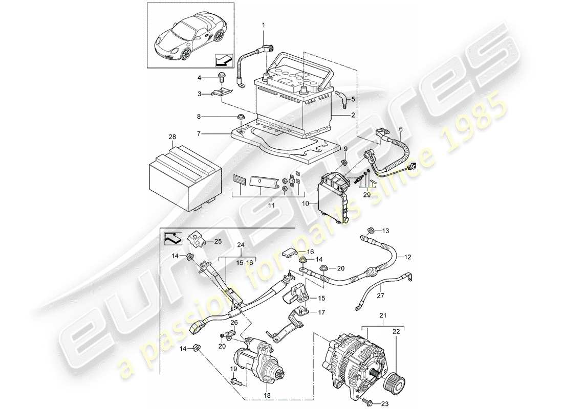 porsche 2012 (987 boxster) diagramma delle parti della batteria