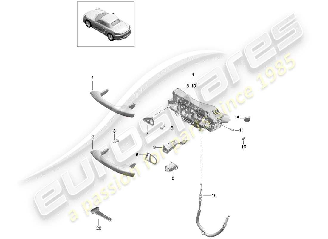 porsche 2019 (718 boxster) maniglia della porta, esterna diagramma delle parti