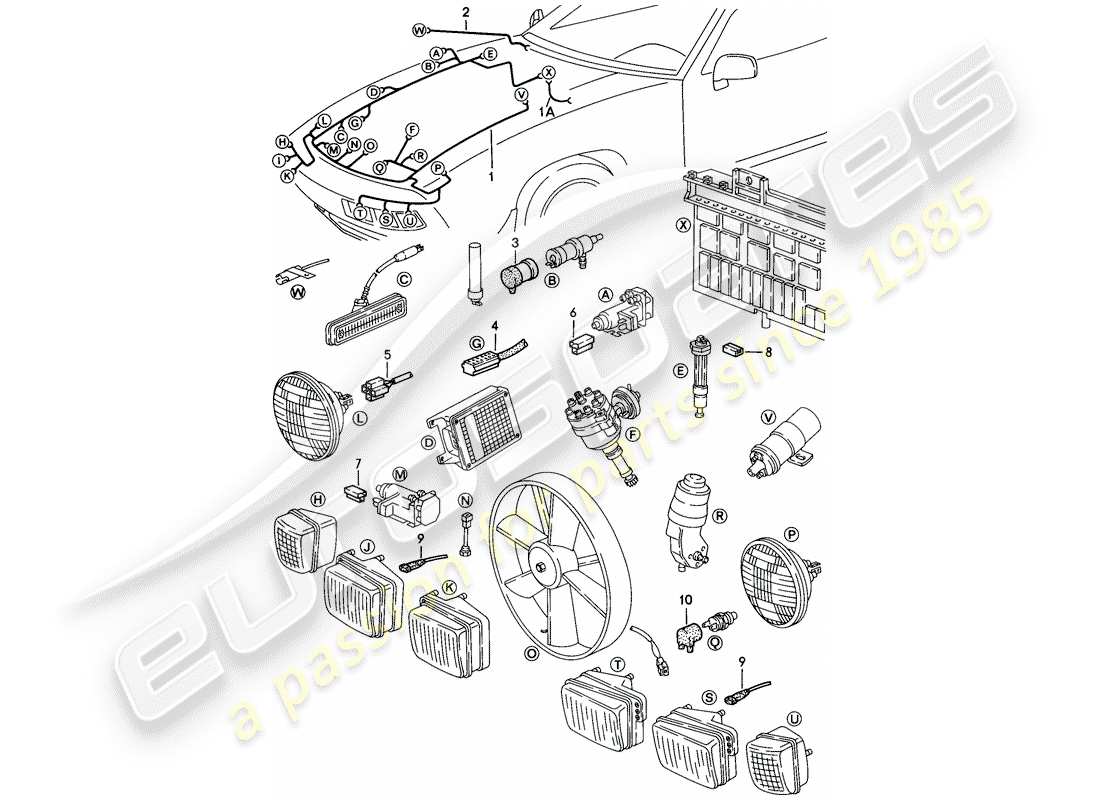 porsche 1986 (928) cintura - vano bagagli anteriore diagramma delle parti